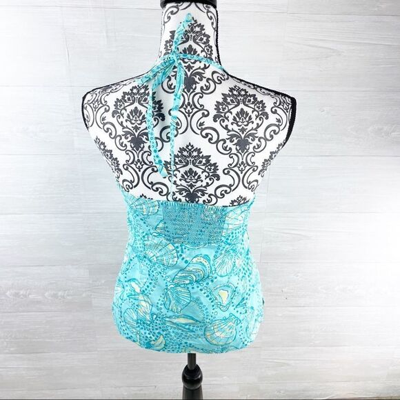 Lilly Pulitzer Shorely Blue Embroidered Seashell Halter Top - Picture 4 of 9